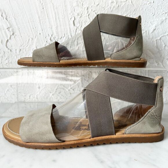 Sorel Ella Olive Green Leather/Elastic Strap Sandals - Women's Size 8.5 - Picture 2 of 8